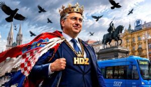 Plenky, perući ruke od kaosa kao politički Poncije Pilat zapjevao: “Oj Zagrebe, mili moj grade, u tebi su moje stranke nade, Živio HDZ!”